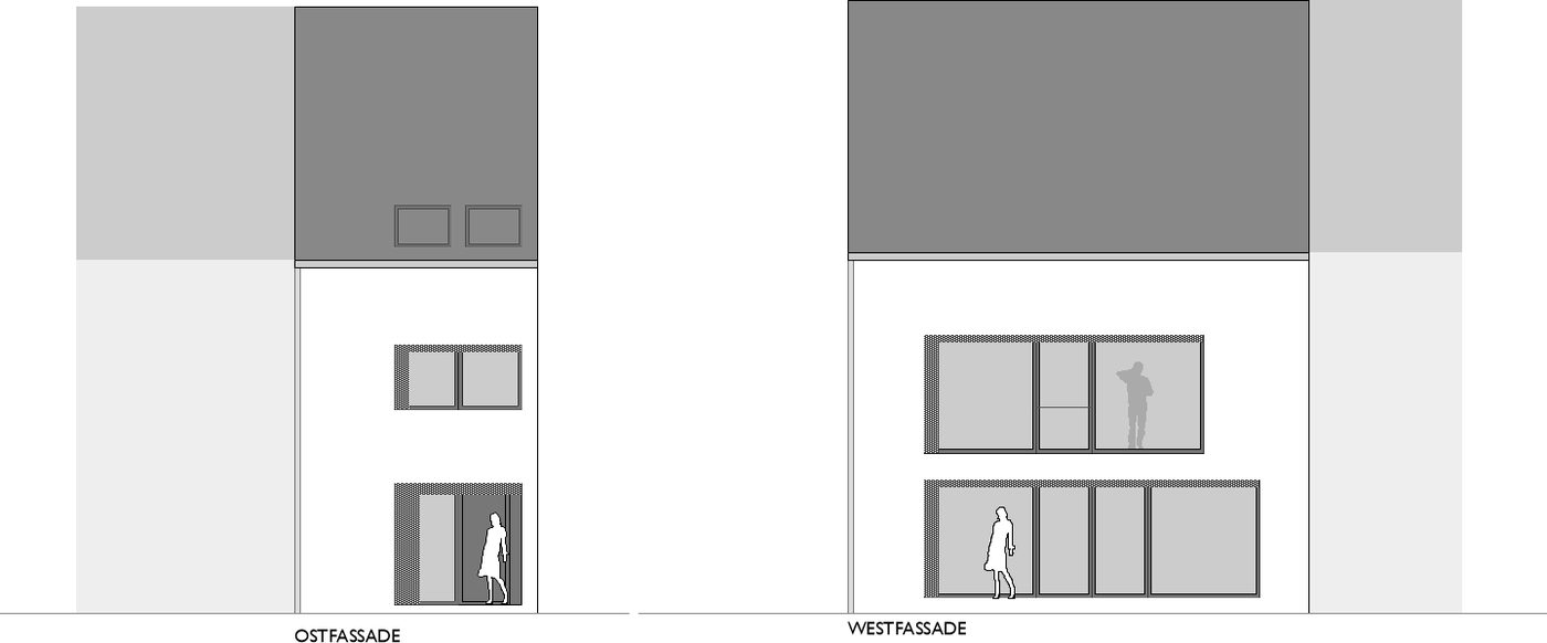 Ansichten des dreigeschossigen Reihenhauses